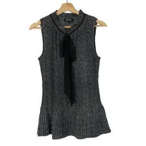 DKNY Black & White Sleeveless Bow Tapered Top